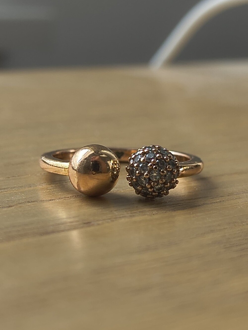 Pandora Rose Gold Polished And Pavé Bead Open Ring | US Size 5